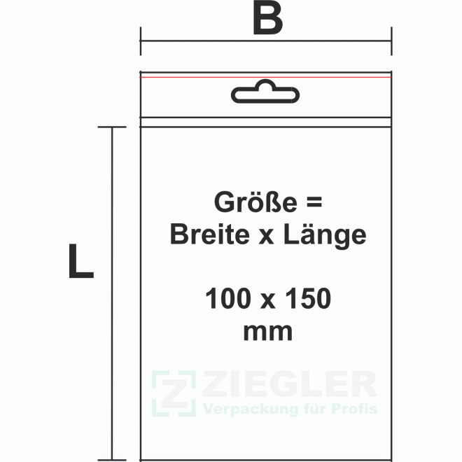 100x150x0,05 mm Druckverschlußbeutel PE mit Euroloch
